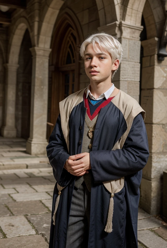 Boy,white hair,Blue eye,Hogwarts Uniform