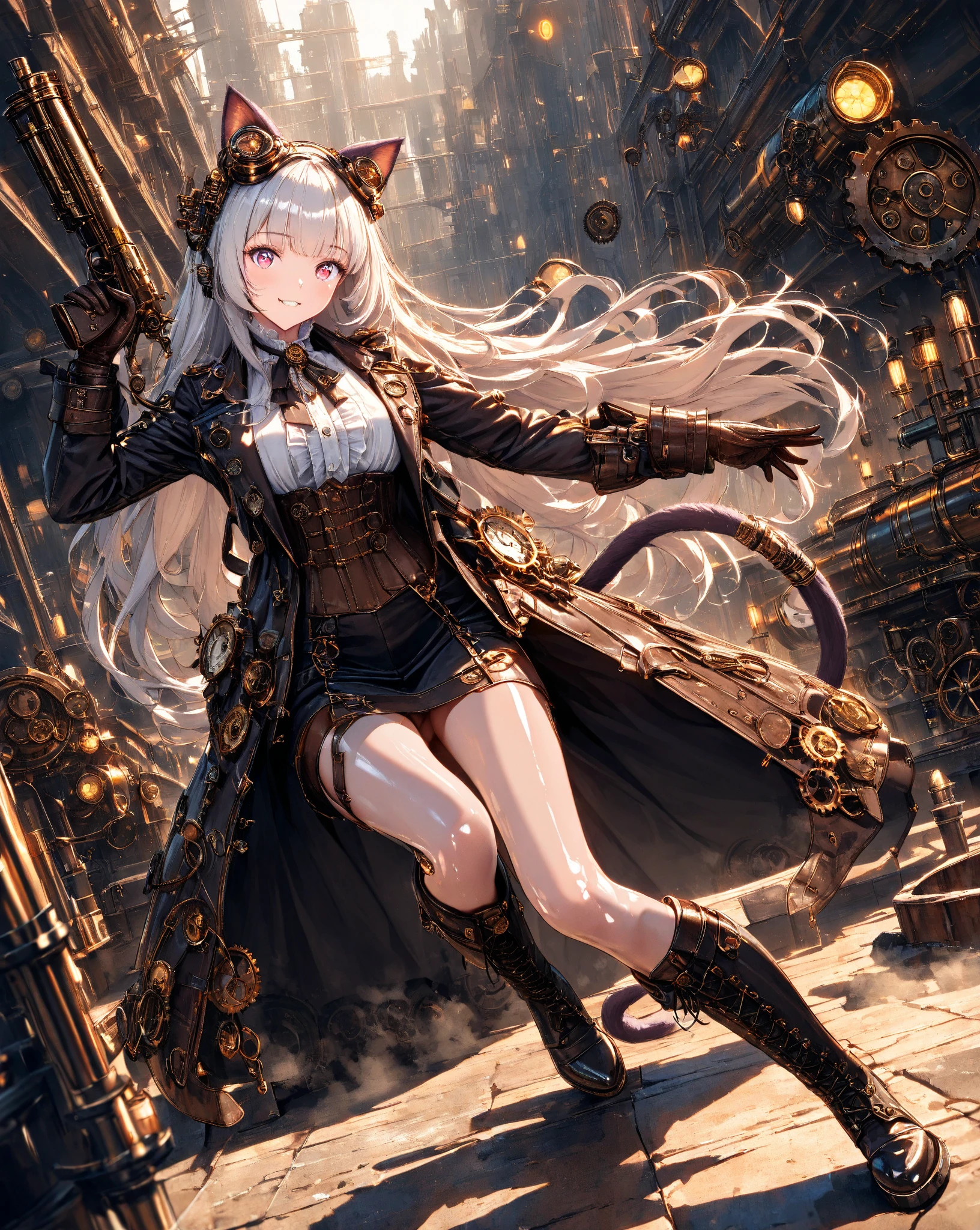 anime girl sitting on a bridge with a cat's head on her arm, guweiz on pixiv artstation, detailed key anime art, guweiz on artstation pixiv, trending on artstation pixiv, anime fantasy artwork, cushart krenz key art feminine, very beautiful anime cat girl, best anime 4k konachan wallpaper