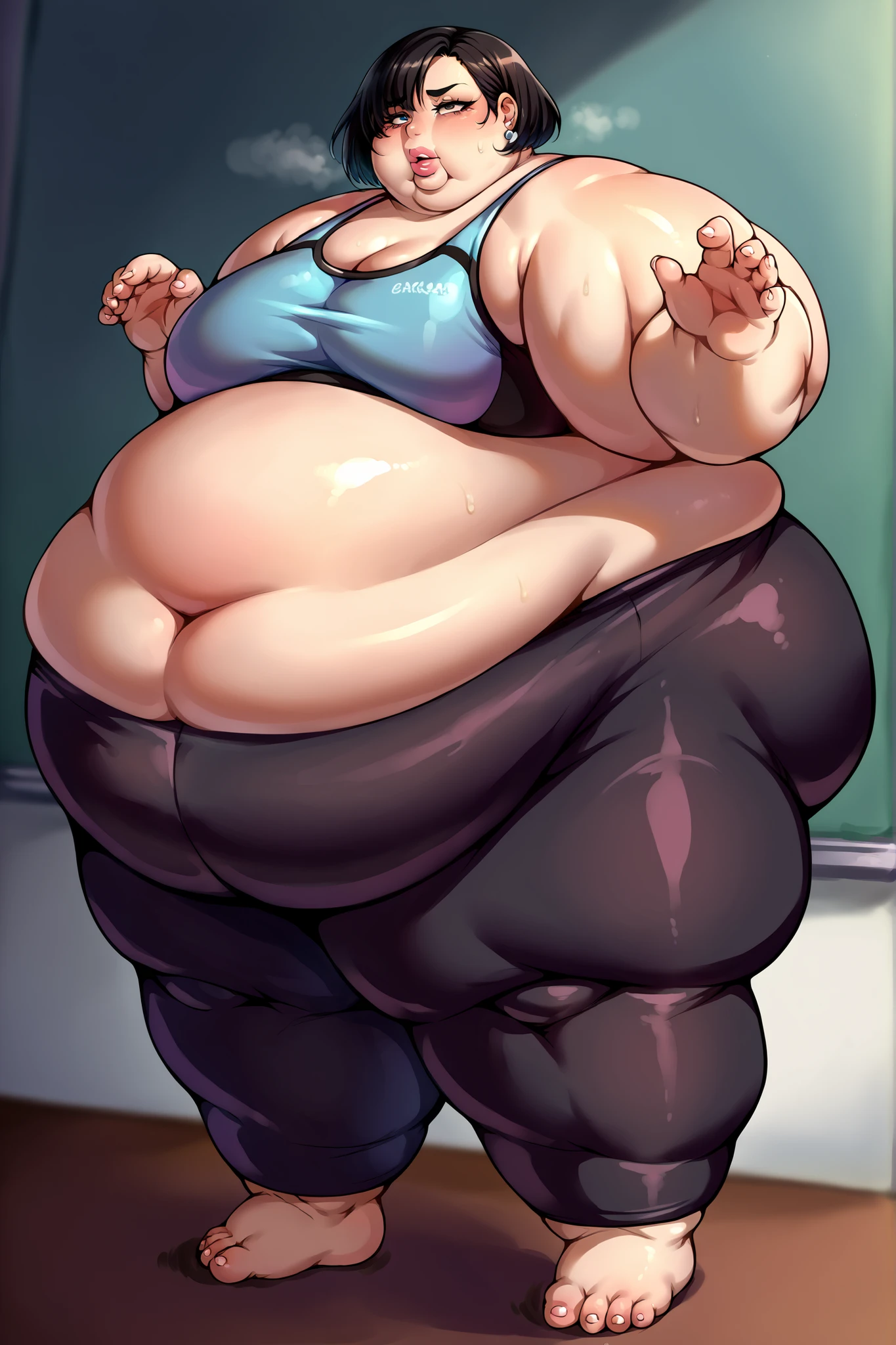 score_9, score_8_up, score_7_up, score_6_up, source_anime, masterpiece, newest,
Highly detailed, (3/4 view:1.1), erotic, sexy girl, regal, (oblivious:1.1), revealing clothes, cellulite, (extremely fat:1.3), (gigantic flabby fat rolls:1.1), (deep fat rolls:1.2), (fat sagging out over and ripping open tight clothes:1.3), (low hanging belly:1.1),(bare hips:1.1), thin face, thin neck, long hair