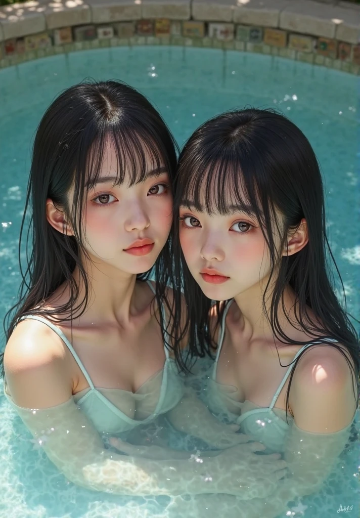 (best quality, masterpiece:1.3), 4 female, mature female, korean kpop group style, bikini, ocean, in water, wet, wide brim, happy, smile, blush,  sun, looking at viewer,