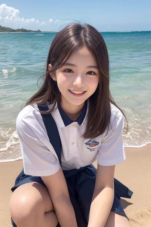 20 yo Indonesian girls in school uniforms playing in the water, at the beach, sunset, twilight hour, magic hour, wet sand, waves, long sleeves, 2 girls, (cardigan), ((loose tie)), ((pleated skirt)), closeup fantasy with water magic, beautiful maidens, playful, (splashing) wearing a skirt made of water, cleavage, photorealistic, dripping wet, in water up to their shoulders, beautiful realistic photo, nymph in the water, hyperrealist portrait at seaside, hyperrealistic fantasy photo, splashing, playing with each other, cute shot, narrow depth of field, 8k, ((drenched)), ((soaked)), (dripping water), dripping oil, heavy clothes, soaked in oil, wet all over, rouge lipstick, wet dripping hair, varied hair, smiling, ((see throug, varied poses, tropical beach