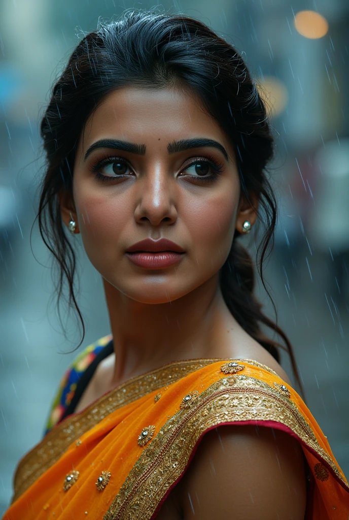 a beautiful woman with long dark hair wearing a purple saree, (((covered in dripping semen))), detailed facial features, glowing skin, sensual expression, intricate saree patterns, natural lighting, dramatic shadows, cinematic composition, high quality, hyper realistic, 8k, photorealistic