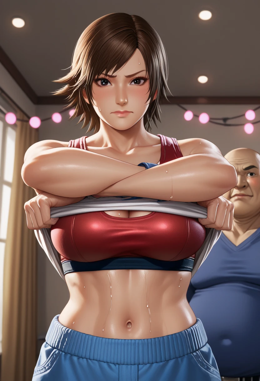 (sharp focus:1.2), , attractive young woman solo, (beautiful face:1.1), fine eyes, luscious lips, (smoky eye makeup:0.85), (big and full breasts:1.5), (Moving body:1.5), Arafe female solo ponytail height model、metallic rainbow baseball uniform、baseball cap、five fingers、thin and long legs,、long pants、spike shoes、redhead、blue eyes、Fitness Body Shape、Pose ready to fight、naughty smile