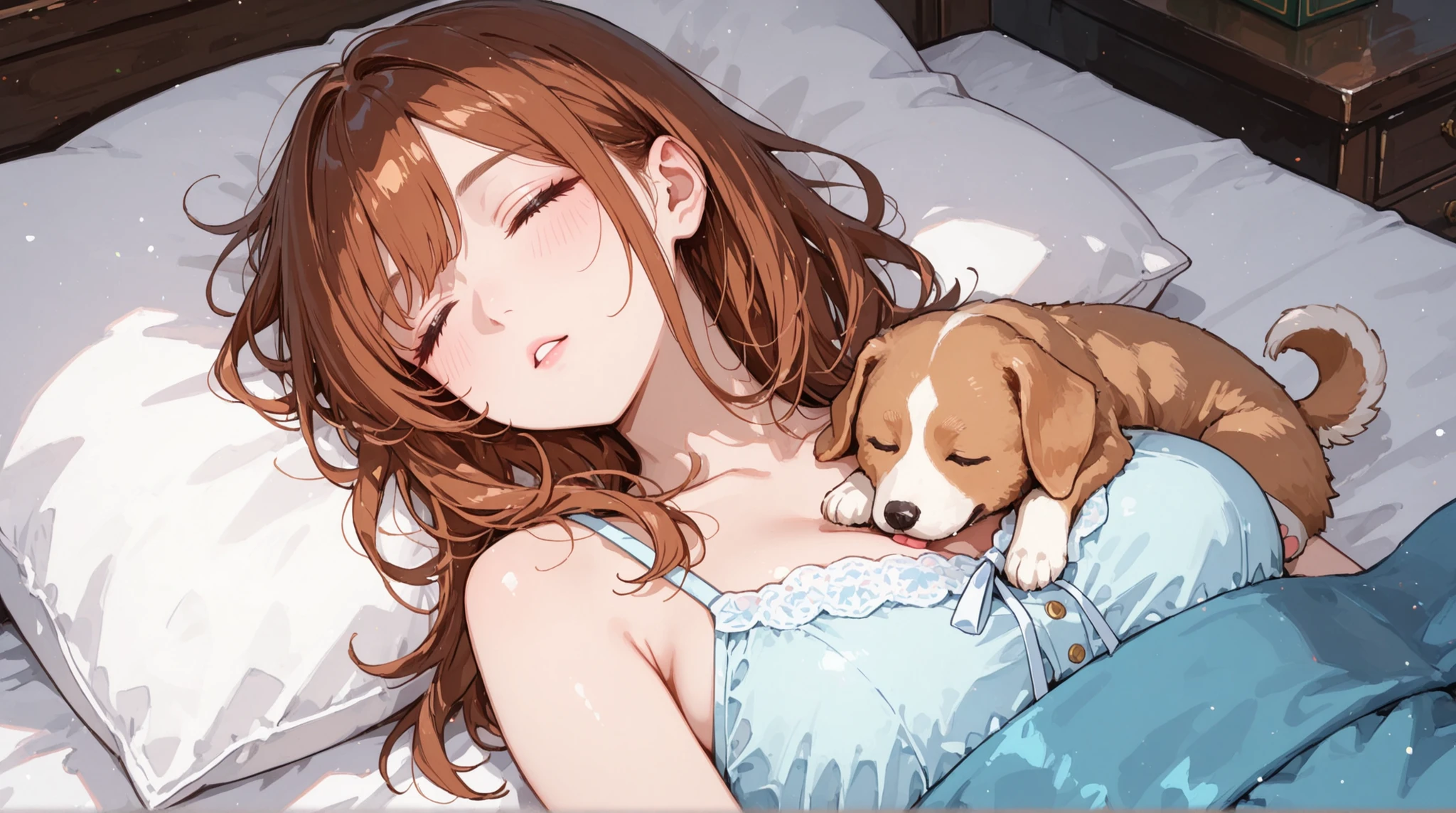 womanhood, Puppy sleeping on her chest, 