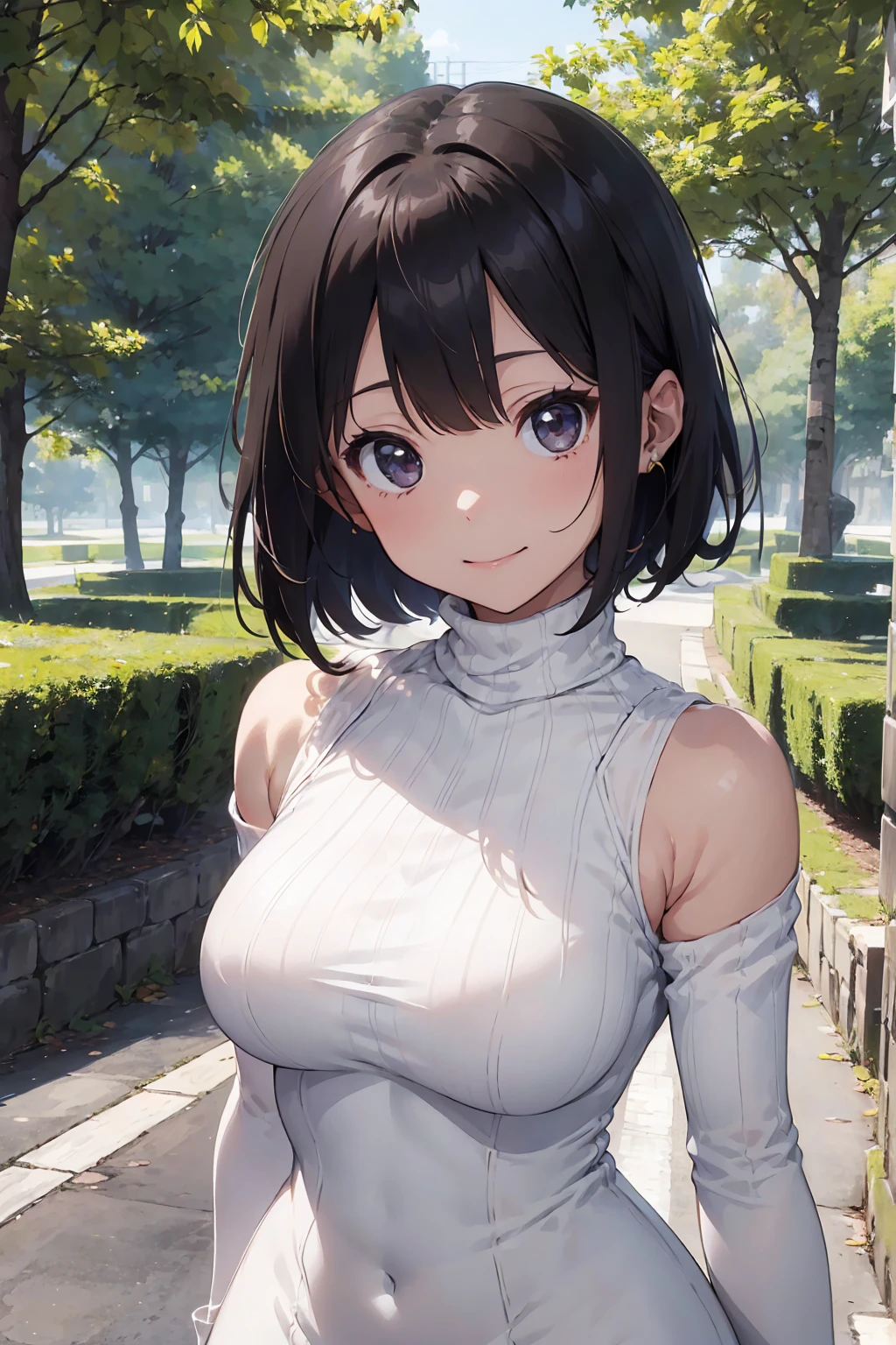 Very detailed, beautiful, Highest quality, detailed beautiful round eyes, beautiful detailed face, Whole Body Ezbian, 1 female, Bob Hair, (Random color hair, Golden mesh), Big eyes, Random color eyes, Long eyelashes, Thick mascara, Dark eyeliner, Large Breasts, Toned thighs, 40 years old, (Turtleneck tight dress), Perfect Face, Perfect body, Sexy pose, (Charming smile), Random Location, nature, (Background Asahi), (alone), ((masterpiece, Highest quality, High resolution, Pixel perfect, 8k,))