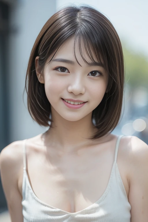 8k,(RAW photo),(best quality, masterpiece:1.2), (realistic, photo-realistic:1.25), ultra high res,
(13yo), very cute 1girl, kawaii, (smiling), (loli:0.5), (loli face:1.4), (plump body:0.9), (little:1.25),
(nude:1.1),
(embarrassed:0.1), (full-face blush:0.1),
(flat chest:1.1),
in street, form below,
free pose,
cowboy shot,
(short hair:1.2), parted bangs, dark brown hair,
Glossy Skin, clear white skin,