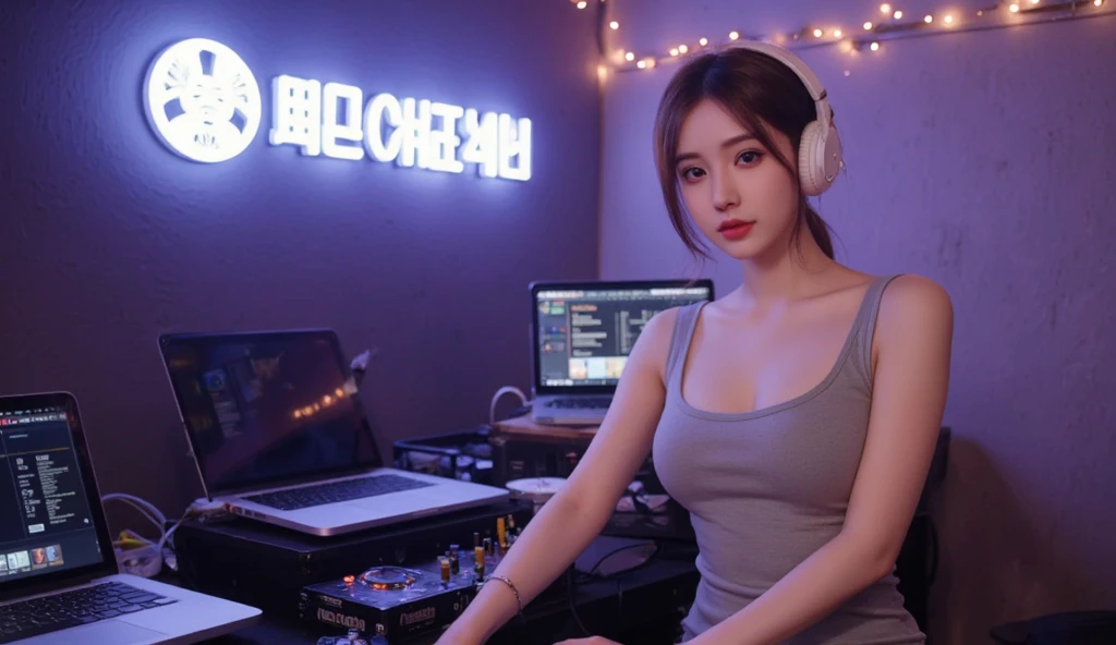 Beautiful big breastokeh), indoors, detailed luxury living room, gentle and charming beautiful goddess, Korean(kpop-idol), solo, necklace, oval face, double eyelids, smart, good hands, good feet, Natural, (from below angle), (glossy skin:1.05), ((low angle)), Perfect figure, (64k, UHD, RAW photo, best quality, masterpiece:1.4), (realistic, photo-realistic:1.37), ultra high res, photon mapping, radiosity, physically-based rendering, professional soft lighting, blue eyes, purpel hair