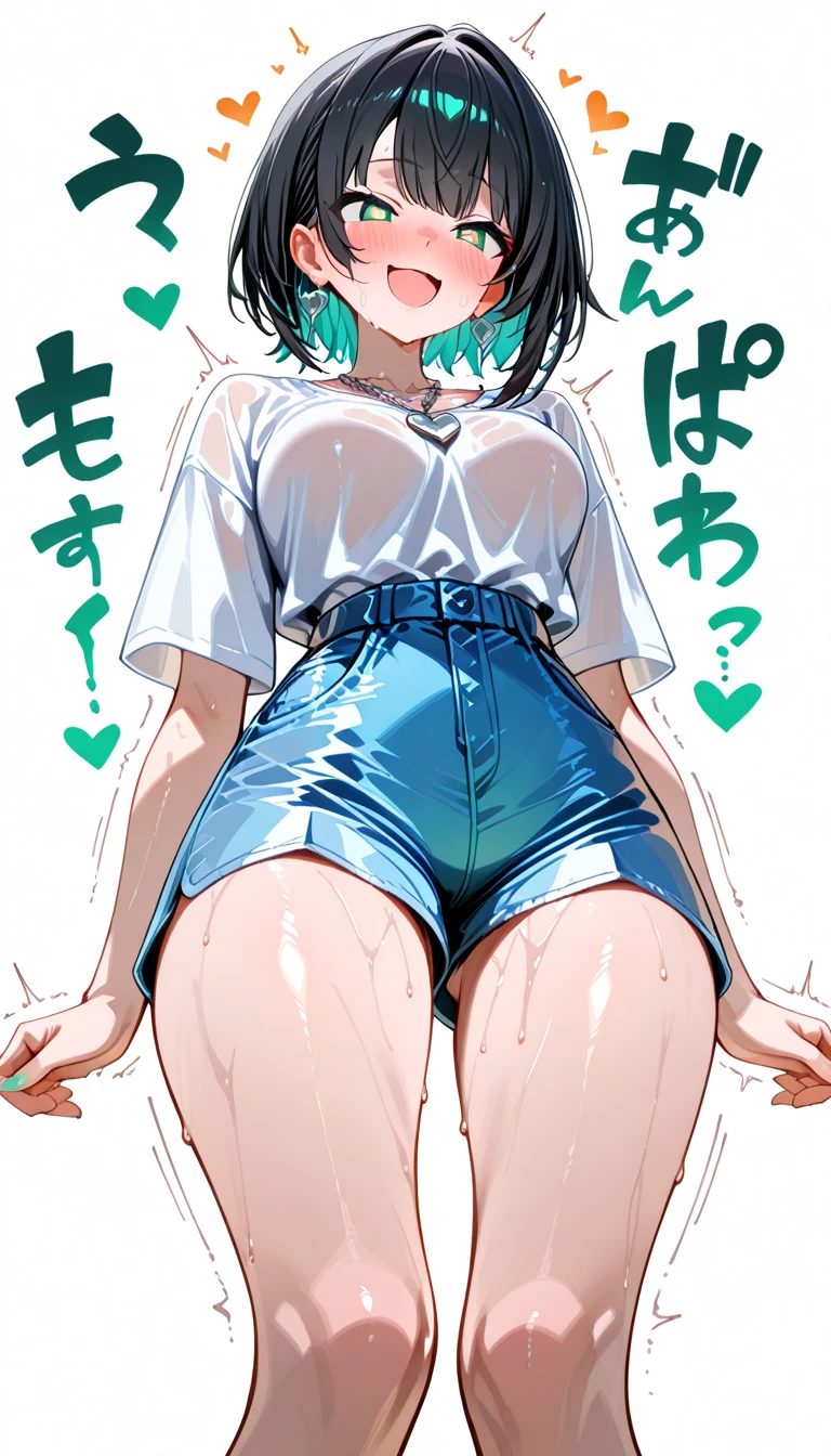 Girl with short green hair, The chest is medium, Green Eyes, 、(tits),Full body photo from head to toe,、cloth、(Clear Face)(Best Quality, High resolution, Super detailed),, (Vivid and colorful, The chest is clearly in focus),(Soft Breasts:1.2、,、、Exposed chest,Full body photo from head to toe、、Lift the chest,、A viscous, cloudy liquid is on my body,M-shaped legs,yoga、stretch、Relax Mode、Training wear、Spread your legs and stretch your legs、New Gymnastics、Lying down、