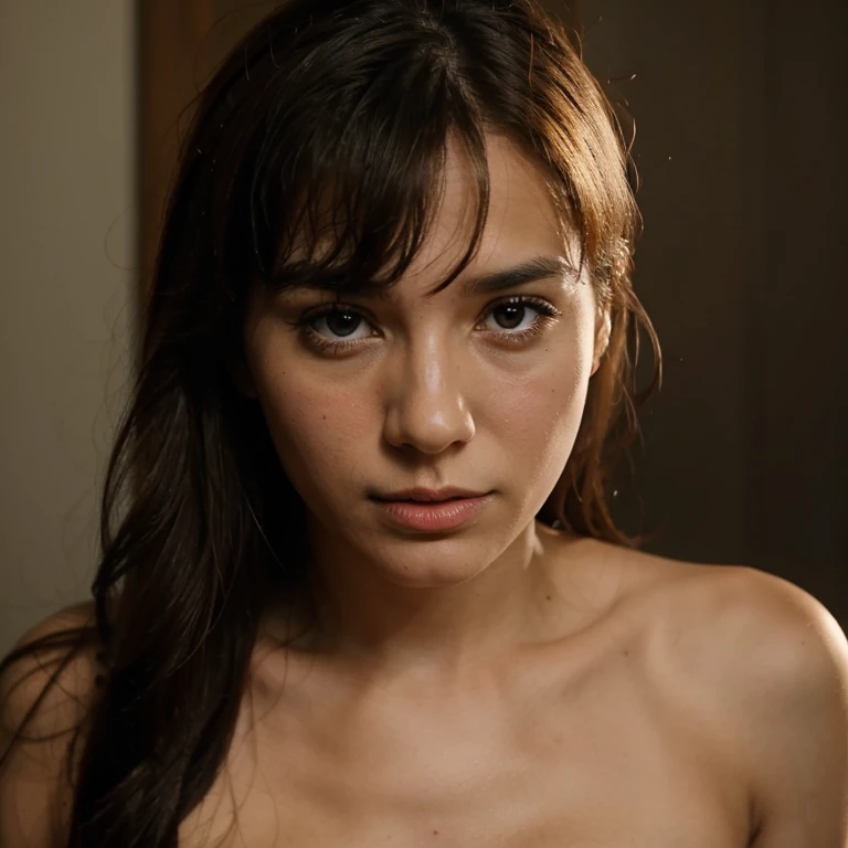 young female, Kodachrome, hasselblad, 110mm, f/3, polarizing filter, studio, neutral tone backdrop, low-key lighting