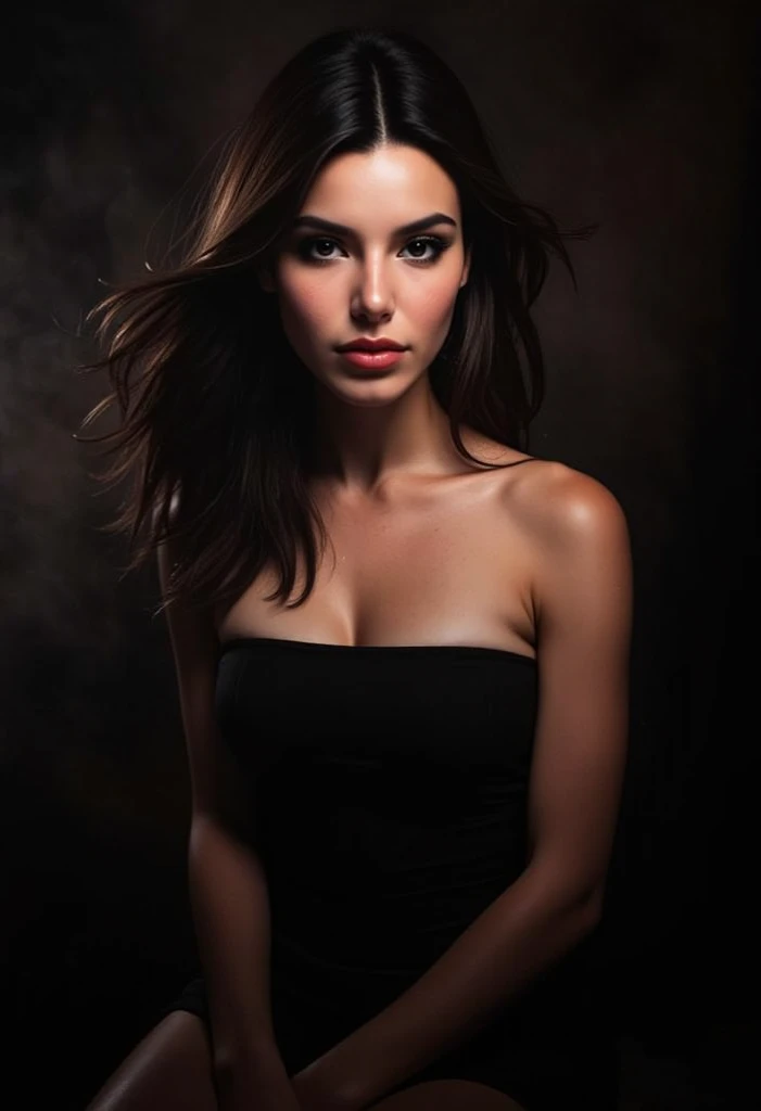 Belle fille tunisienne avec beaucoup de charme aux yeux marron et aux cheveux chatain, portant un t-shirt noir sexy une jupe et des collants noirs, photo du corps entier, sexy, Posant, regard sexy, ultra highres, (photoreallistic: 1.4), High resolution ,( yeux marro,), (finely detailed skin), (proportions parfaites) (Realistic photos) (Masterpiece) (photoreallistic), ultrarealistic (Best quality) (Detailed) photographed in a Canon EOS R5, Objectif 50mm, f/2.8, (8k) (wallpaper) (lighting cinematic) (dramatic lighting) (complicated) mode