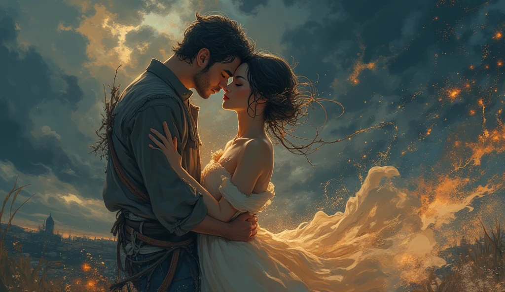 Romantic couple kissing in the wind,filmposter,poster for,charact,Huge, Eye-catching headline text