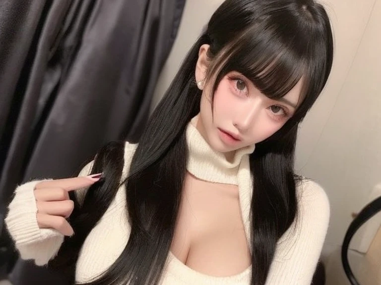 (Safety Sensor、sfw:1.8, Approved as safe、Can be viewed:1.8),masterpiece、masterpiece、highest quality、highest quality、Accurate the human body、Lighting to suit the mood、Accurate、Elaborate、masterpiece、Exquisite facial detail、Detailed Background、Background Blur、Detailed and beautiful background、Accurate 5-finger、Accurate human body、The perfect human body、
break、

(Straight long Black hair、Heavy bangs、White skin、Super big boobs:1.5、nightlife:1.8, night:1.6, Dim lighting:1.8, jirai girl:1.5, jirai makeup:1.2), Open Doorway:1.8、 Side zip off-the-shoulder sweater、No underwear:1.5,Vulgar Grin:1.8, Mesgaquismiles:1.8、Sexually provocative girl:1.8、Downtown at night、Big city、A street corner in the red light district at night、crowd:1.8