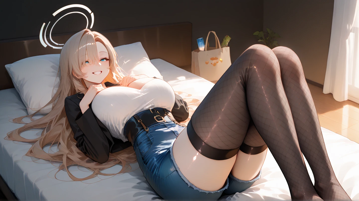(absurderes、Absolute resolution、incredibly absurdness、hight resolution、ultra-detailliert:1.0、Official art)、master piece, Sharp Focus ,Delicate Beautiful Hair and Eyes and Face, Lifelike, Hyper-detailing, a matural female, Dynamic Hair, slender,Nudists, (Wearing a black cardigan and white low-rise ),natural(Colossal tits:1.cleavage ofast,((The areol)ts),((exposed breast)), Beautiful cute Smooth skin,(Delicate pale red hair),(length hair),Delicate blonde eyes, , , A look of frustration,(Lying face down on the bed), Lying face down, (Hug a pillow), Buttocks, thighs thighs thighs Sexy legs, profile