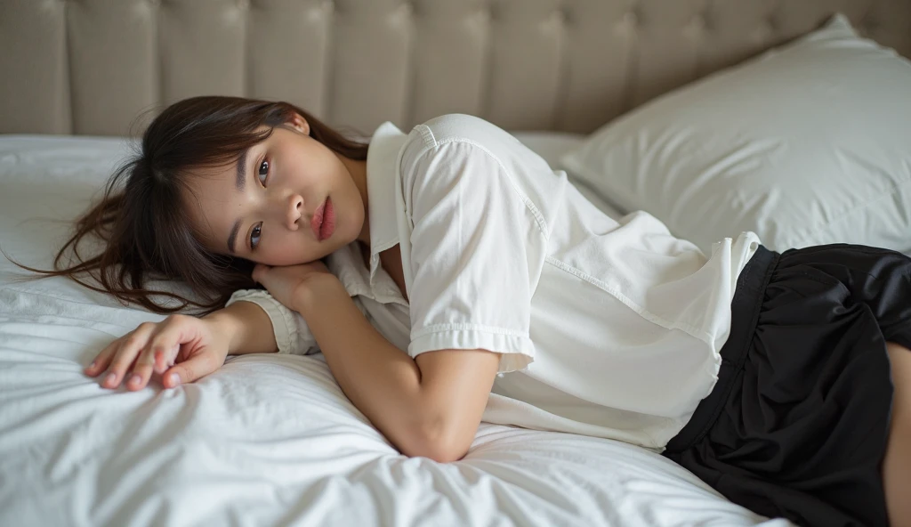 2 girls in the piano room, Navy blue short-sleeved shirt,Navy Long Trackpant,Sweatpants, Sweatpantsขายาว, In bed., lesbian, coax, Sexual arousal