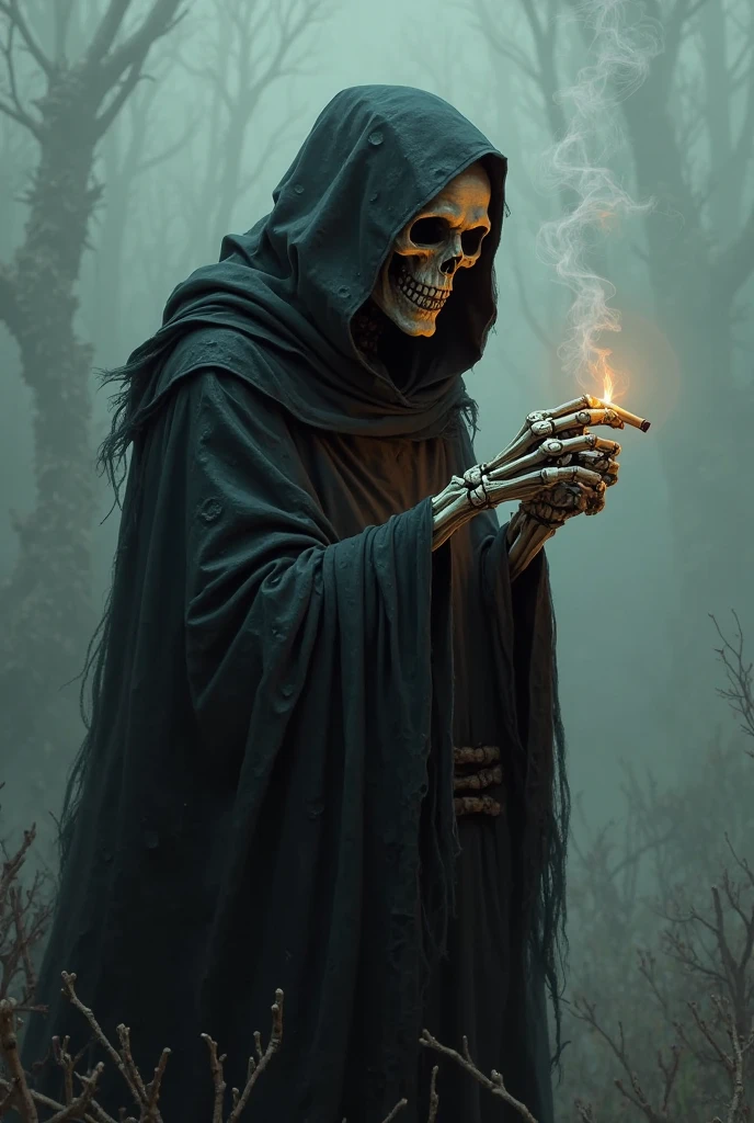 A skeleton smoking cigarettes