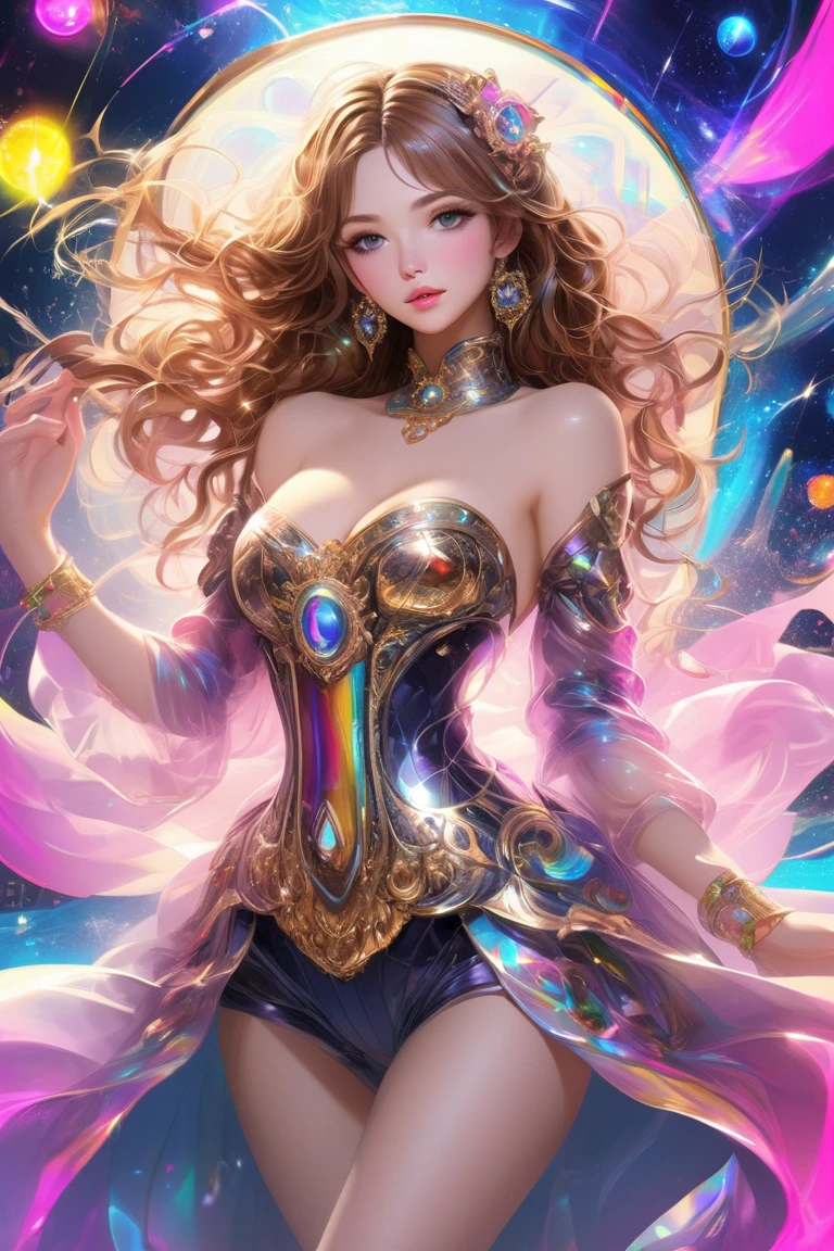 a close up of a person holding a wand in a room, astral fairy, extremely detailed artgerm, beautiful celestial mage, smiling as a queen of fairies, ethereal wings, space flower fairy, ! dream artgerm, star guardian inspired, seraphine ahri kda, glowing angelic being, holo, glowing magical shiny skin, official fanart