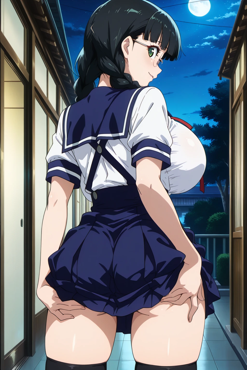 ((masterpiece)),Dynamic Angle, Perfect body、(Exposing your buttocks.、Spread your legs、cover your chest with your hands),(Sailor suit、),Wear tight-fitting clothing, Fits your beautiful body, Large saggy breasts,Sweating all over the body、vapor、Embarrassed face