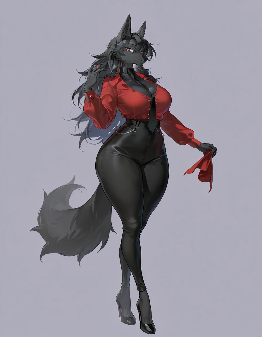 full body shot photo of the most beautiful artwork detailed and beautiful eyes, intricate detail, High Detail, anime painting art by midjourney and greg rutkowski, tight black/red dress, furry art,, (furry art!!!, anthropomorphic furry art, furry character portrait, big city, very very beautiful furry art, realistic, 8k,