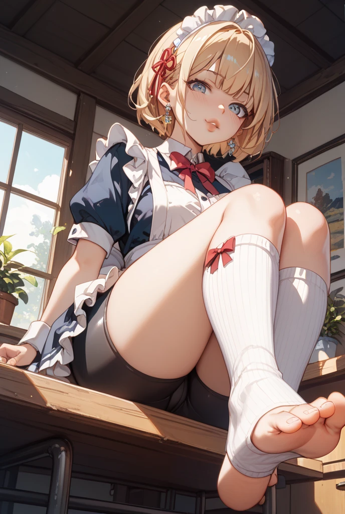 (((One girl))), ((Highest quality)), ((masterpiece)), ((Super detailed)), (figure), (Detailed light), (Very delicate and beautiful), (Beautiful attention to detail), (sunlight), ((Very light)), ((Very clothes)), (((Hyper Detail))),(((((Front lighting))))),(((((Front light))))),
((((A very cute sailor suit with a pleated skirt)))),
,
Short wavy mannish bob, ((((Yellow gold hair)))), (((short hair))),
(((Ruby Red Eyes))),
((((whole body)))), Ages 5 to 8, ((((())))), ((((So adorable若い女の子)))),
(((Condescending look))), (A mischievous smile accompanied by sexual satisfaction), (((So adorable))), (((Very slim shape))),
(((Very beautiful and detailed face))),
(((Sit with your legs up))), (((((Dutch Angle))))),(((Mint Striped Panties))),
(((()))),
(((Extremely thin thighs))), (((White socks)))