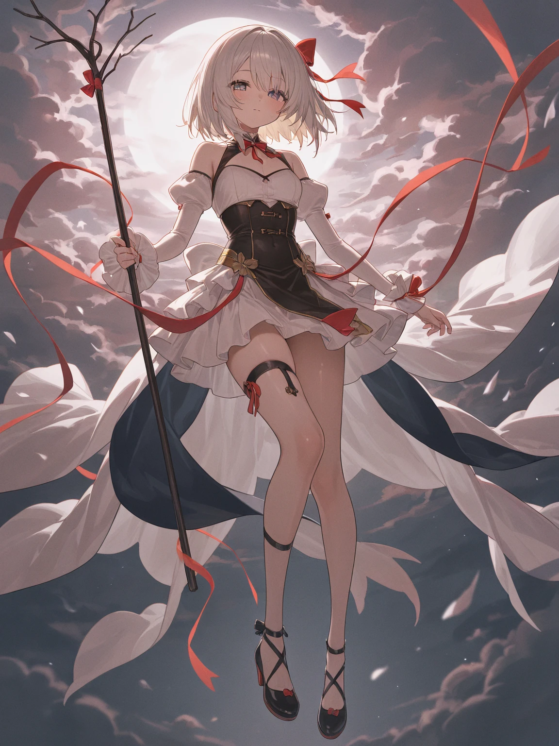 Masterpiece, perfect face, best quality, highest quality, 1boy, male character, short hair, male, anime boy, white hair, red eyes, chin length hair, creepy, yami kawaii, bunny ears, white lace shirt, Peter Pan collar, white skin, bow around neck, detailed lace, original character, detailed design, unique design, many accessories, eyebags, under eye bags, under eye lashes, twink, skinny, starving, full body drawing, for commission, adoptable, white outfit, full-body, no background, creepy cute, wearing shorts, wearing coat, short coat,, all white outfit, male character, anime boy, white background, empty background, full body, rose gold slacks, rose gold cuffs, loose ruffled shirt, dark eyes, slim hands, vintage-style outfit, one character, pumps, holding cane, magician, bones, blood, bunny ears, rabbit ears, nothing in background, pure white outfit, pure white skin, unnaturally white skin, white skin colour, albino, shorts, wearing loose shorts, shota, young man, lovelyboy, big bow on back, fluffy hair, puffy shorts, ruffled socks, slim legs