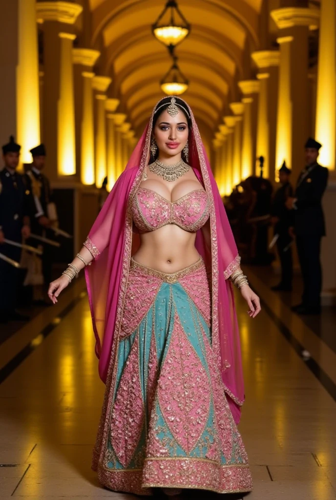 a beautiful hindu woman, detailed face, long black hair, intricate jewelry, detailed ornate sari, lotus flower, brown skin, black and white striped bikini top, big breasts, serene expression, natural lighting, highly detailed, photorealistic, 8k, (best quality,4k,8k,highres,masterpiece:1.2),ultra-detailed,(realistic,photorealistic,photo-realistic:1.37),detailed eyes,detailed lips,extremely detailed face,longeyelashes,beautiful intricate henna patterns on hands and arms,warm color tones,soft lighting,natural setting,lush greenery,ornate temple in background