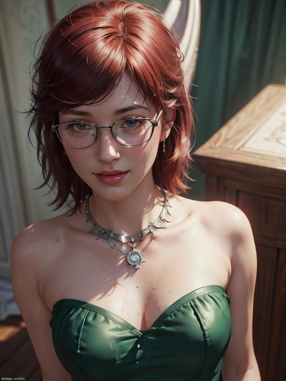4k, a Female Goblin, eye contact, focus, background indoors, precisionism,, ((((cinematic look)))), soothing tones, insane details, intricate details, hyperdetailed, low contrast, soft cinematic light, dim colors, exposure blend, hdr, faded, slate gray atmosphere
