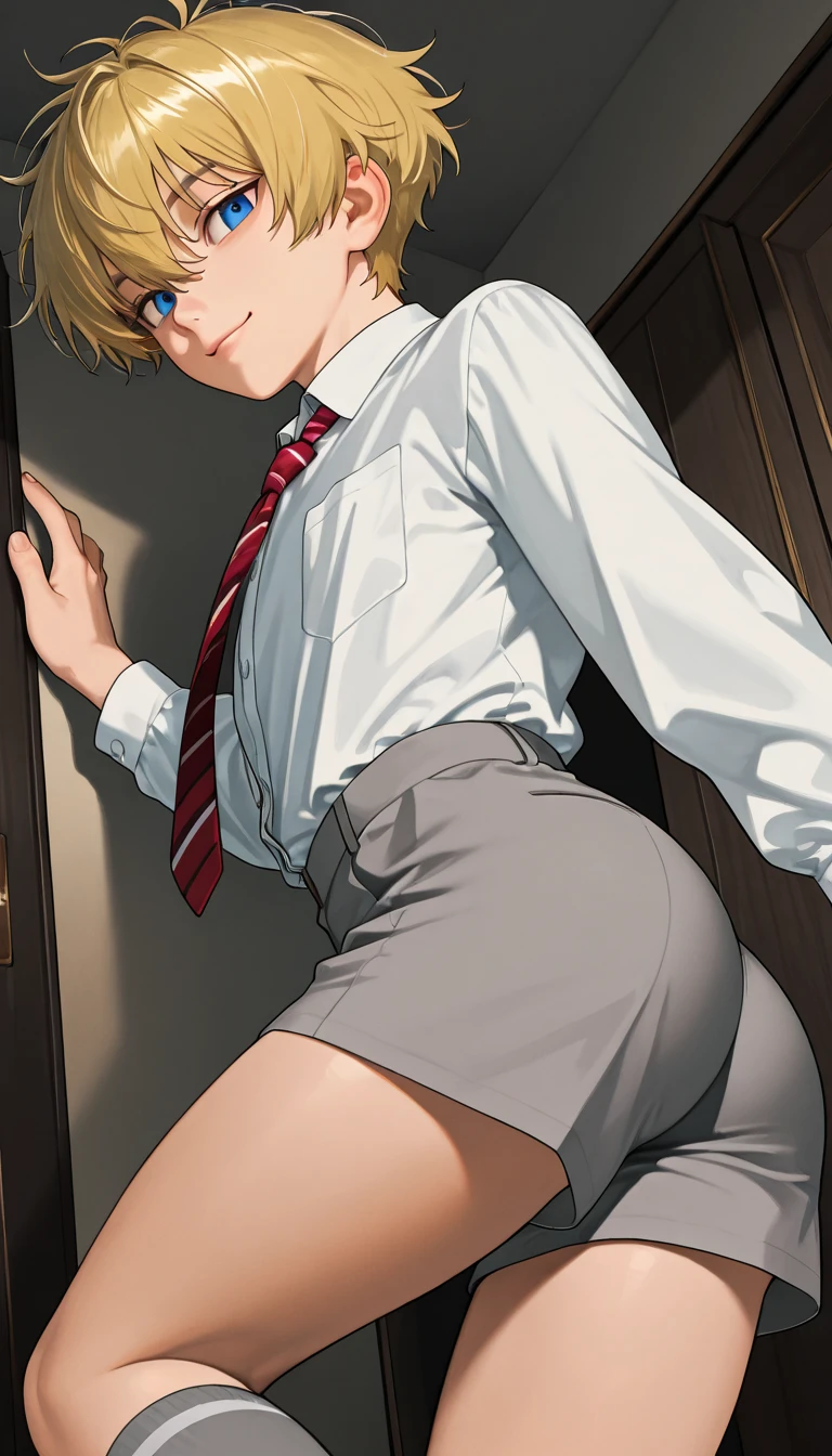 (Young clean sexy 21 year old futanari with torn clothes),(Holding 1 girl from behind and talking in her ear),1girl with prancing ass, futanari picking up girl in lap, 1girl wearing mini white skirt, 40k, photography, masterpiece, best quality, dark gray background, (1girl blue eyes and blonde hair large breasts, sexy body), big ass full breasts, (mini sexy swinging skirt round: 1.3), (white plunging open shirt: 1.3),futanari leaning against her from behind picking her up, grabbing her ass. sensual scene, NSFW,