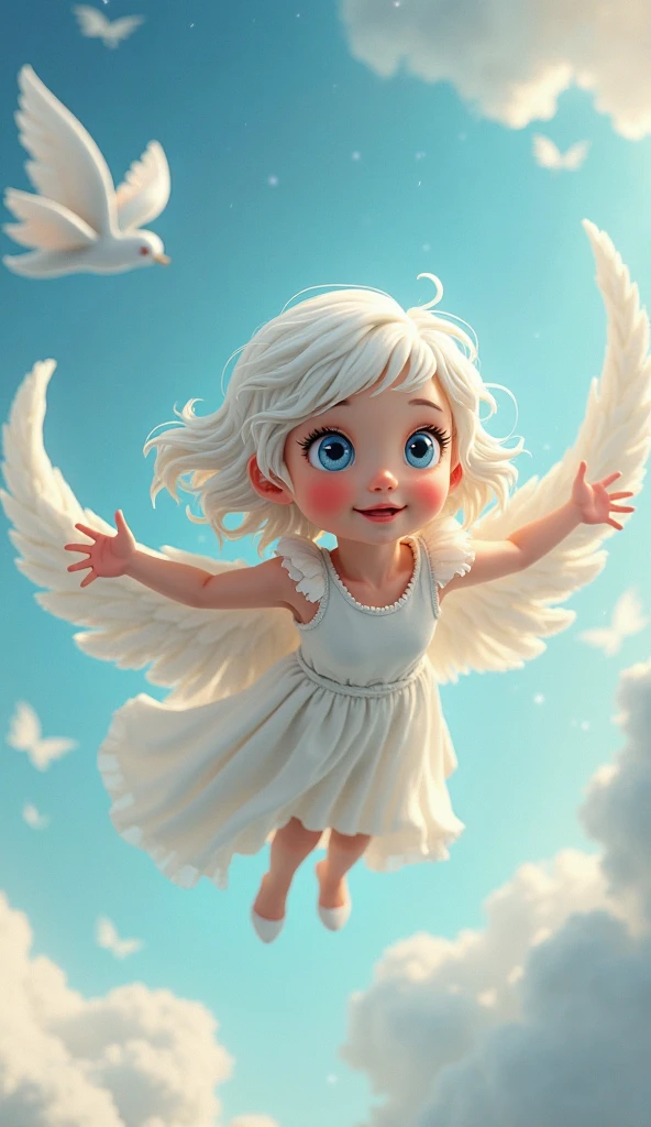 wizard, fairy, powerful, gentle angel, flash, light, big feather, fun, playful, beauty, bright background, high image quality, parent and child, bright smile, strong light, enjoy, lassen, sea background