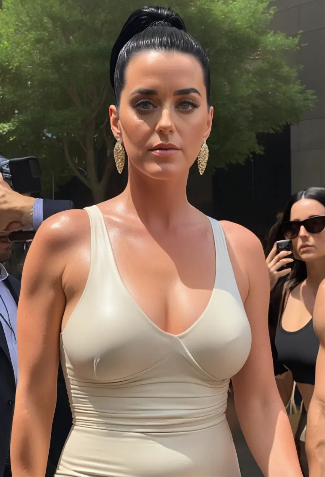  (high quality  Erotic paparazzi shot)   (KatyPerry, is naked, walking, on a vacation ,pale white skin tone ,(katy perry woman, long brown hair, long brown hair pulled back, hair bun ) photorealistic )  , vacation side ,celebrity erotic photograph , nude, topless, oily skin ,tall figure , fit muscular figure , exhausted look, , wet, shiny sweaty skin  , celebrity, female,  woman, hollywood actress,  fleshy muscular woman  , ( perfect anatomy ,natural lights, depth of field, insanely detailed skin texture, hyper detailed features, hyper photorealistic texture  )