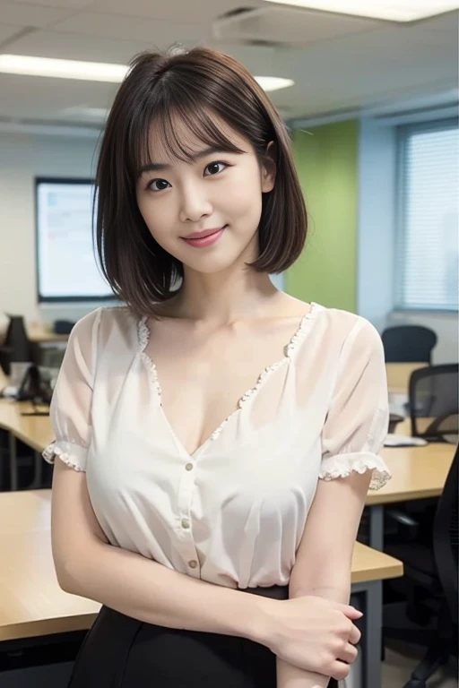 ((news broadcasting studio:1.4)), news caster, Presenter, Calm Woman, sizable wide monitor, (Cityscape).

BREAK

((Best Quality, 8K, masutepiece :1.3)), (Realistic, Photorealistic:1.4)A pretty woman with perfect figure :1.4, ((Huge breasts, huge-breasted:1.4)), Beautiful, Smile, (Bright:1.4), Pretty Woman, (Highly detailed face:1.2), cleavage, V-neck, (Casual dress:1.4), Detailed eyes, 二重まぶた, japanese pretty woman, Sitting, slim:1.9, slender, Oily skin, Shiny skin, silk hair, paper on desk, bob cuts,