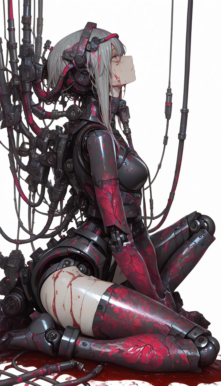 Highest quality、Surreal、Perfect Anatomy、Wet and shiny white skin、Sweat dripping all over the body、Small face、Ahegao、Model body type、Golden and pink hair、Black micro bikini、blush、Collars and Leads、Black Japanese sword、Heart shaped decoration、Dripping blood、