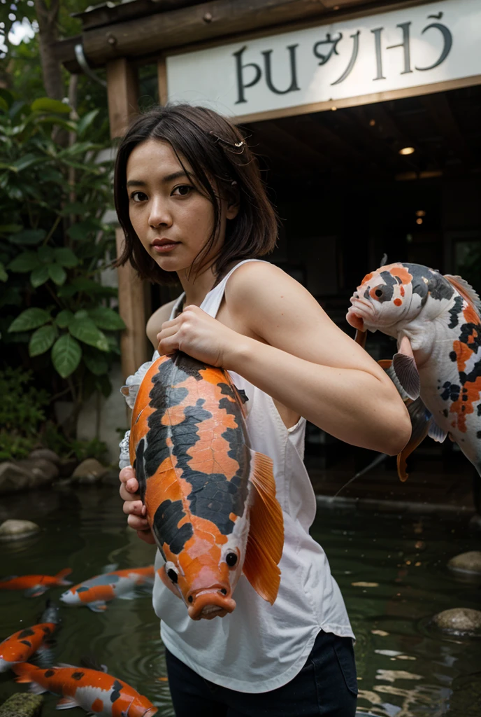 Fish tattoo, (koi fish, tattoo:1.3), fish draw, 2d, back tattoo, fish, masterpiece, best quality