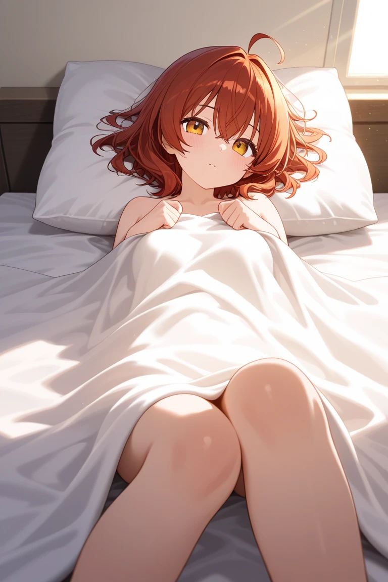 nami from one piece reasting in a bed showing his feet and breast