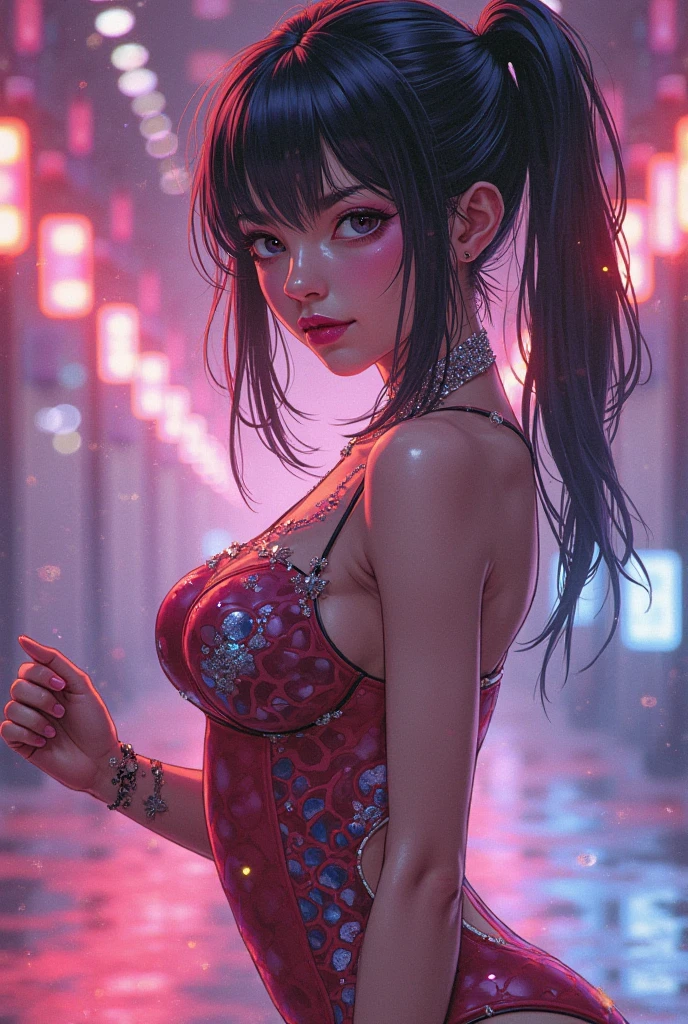 anime girl in a pink dress with a big ass ass, cyberpunk art inspired by rossdraws, Artstation, process art, thicc, cutesexyrobutts, oppai cyberpunk, rossdraws global illumination, oppai, rossdraws 1. 0, rossdraws and jazza, [ 4 k digital art ]!!, seductive anime girl, big booty, thick body