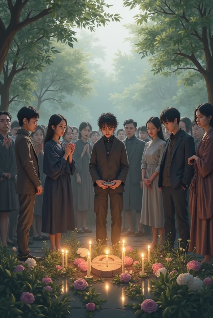 family paying respect to the dead