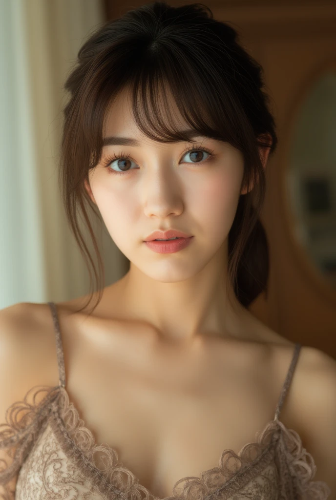 ((Highest quality, 8k, masterpiece :1.3)), One girl, Beautiful woman with slim abdominal muscles :1.3, (Random Hairstyles, Huge breasts :1.2), Wrapped in a bath towel :1.2,  Highly detailed face, Fine grain, double eyelid、Japanese women