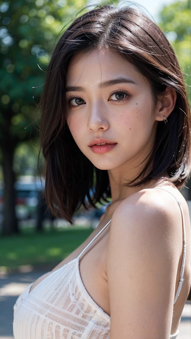 ((top-quality、in 8K、masterpiece:1.3))、Healthy body:1.2、Perfect Body Beauty:1.4、Slim abs:1.2、((Layered Hair Style、hugetits:1.2))、Colossal tits、plump thighs、college girls、25-years old、Beautiful skin:1.3、Highly detailed facial and skin texture、A detailed eye、二重まぶた、Aspect of looking at the camera、Brown hair shortcut、perspiring、full body Esbian、Bewitching atmosphere、Best swimwear、short-cut、bobhair、Idol actress、Looks good、sexy pose、evening glow、Artistry、