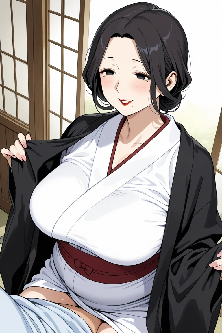 (Night:1.7),
looking at viewer, (seductive look:1.2), happy, smile,
(upper white kimono with black flower pattern and black leather pencil skirt:1.3),cleavage,
black_hair, long_hair, hair_pulled_back,parted_lips,purple_eyes, braid,
1 girl, 24yo,mature female,Beautiful Finger,Beautiful long legs,Beautiful body,Beautiful Nose,Beautiful character design, perfect eyes, perfect face, perfect fingers, perfect hands, perfect breasts, perfect body, perfect mouth, perfect lips,
looking at viewer, in the center of the image,
NSFW,official art,extremely detailed body, exteremly detailed face, extremely detailed hair, extremely detailed eyes, wallpaper, perfect lighting,Colorful, Bright_Front_face_Lighting,
(masterpiece:1.0),(best_quality:1.0), ultra high res,4K,ultra-detailed,
photography, 8K, HDR, highres, absurdres:1.2, Kodak portra 400, film grain, blurry background, bokeh:1.2, lens flare, (vibrant_color:1.2)
(Beautiful,large_Breasts:1.4), (beautiful_face:1.5),(narrow_waist),