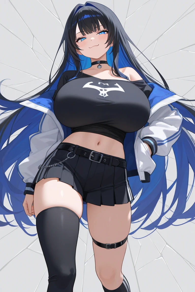 highest quality, extremely detailed, muste piece, 
(one girl:1.4), (small curvaceous loli:1.3), (11 year old girl:1.2), (smirk1.1), (show teeth), (Dark blue long hair:1.5), 
(brown pantyhose(pantyhose up to navel):1.6), (Deep-rise folded denim shorts:1.3), (new beautiful shorts:1.3), 
(high neck innerwear(tight):1.6), (high neck innerwear(expose one&#39;s stomach:1.5)), (high neck innerwear(separated from pantyhose:1.6)), 
(short sleeve jacketを着る:1.3), (short sleeve jacket(roll up sleeves):1.4),  (red eyes(Twinkling Eyes):1.3), 
(Long brown gloves that reach above the elbow:1.5)superimposed on、(open finger gloves:1.3), (Simple belt-shaped black choker:1.3), (blue beret), 
(Slender stomach:1.4), cute legs, [belly fat:1.4], [muscular:1.4], Serra, 

