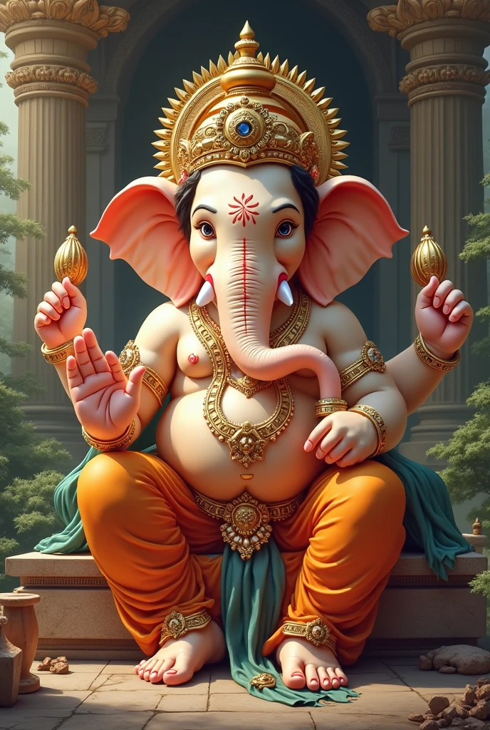 Lord Ganesha with a mouse monster look in indian traditional look