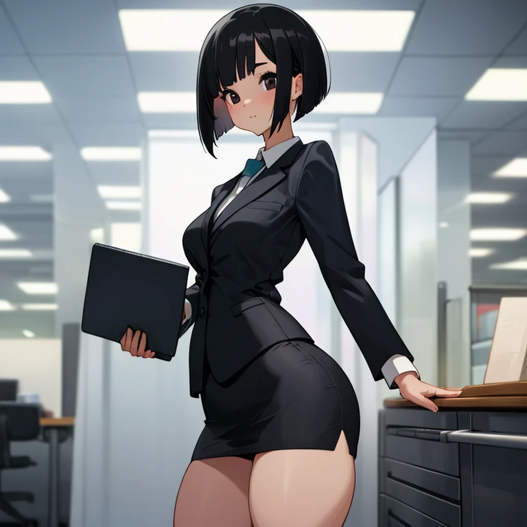 masterpiece, best quality, high definition images, atmospheric perspective, expressive eyes, perfect face, ultra detailed, solo, 1mature seductive woman showing panties on purpose, kind smile, pinup, sexy pose, alluring pose, female teacher, black short bob hair, simple glasses, business suit, jacket, blouse, pencil skirt, tight mini skirt, lifting skirt, open legs, black panties, curvy, thighs, pantyhose, high heals, open mouth, from below, in study room,