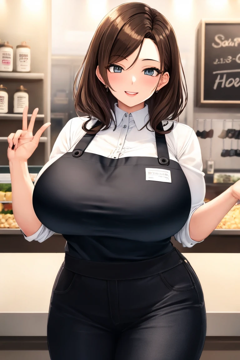 ((Masterpiece, top quality, high resolution)), ((highly detailed CG unified 8K wallpaper)), (huge stunning goddess shot, so hot and sexy, jaw dropping beauty, perfect proportions, beautiful body, slim body beauty:1.3), Food stall, kitchen car, two female waitresses in black aprons making crepes, long hair pulled back, smiling, queue, side view,