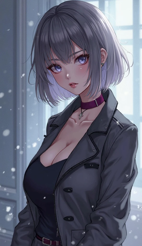 (masterpiece, best quality:1.2), (high resolution, 8K RAW photo, photo realistics, clear focus, weak outline:1.3), (natural lighting, textile shading), pov, ((solo:1.5)), (1 matured woman, 28 years old), ((milf:1.5)), ((nfsw:1.37, fuge breast:1.3, sagging breast, big tits, breast cleavage, harass sexually)), ((Bright beautiful eyes:1.3, detailed pupils)), (beautiful girl in winter clothes throwing small snowballs), with holding a small snowball, rising up left hand over your head, throwing pose, (winter outfits, duffle coat:1.2, knit scarfs around neck, tihg-length long boots), Snowballs fighting, small snowballs floating, in the snow, (looking at viewers, with smiling, half-closed eyes), raised sexy, (little opening mouth:1.3), light purple mesh in silver hair, medium short hair, hair over one eye, asymmetric hair, half updo hair, side rock, blue eyes, (Luxury detailed accessories, necklace, earrings, Bracelets), bokeh, dynamic angle, leaning forward:1.2, close-up face:1.5, full body, from below:1.2, (correct anatomy:1.6, ideal ratio of body proportions, correct hand:1.5, small hands),