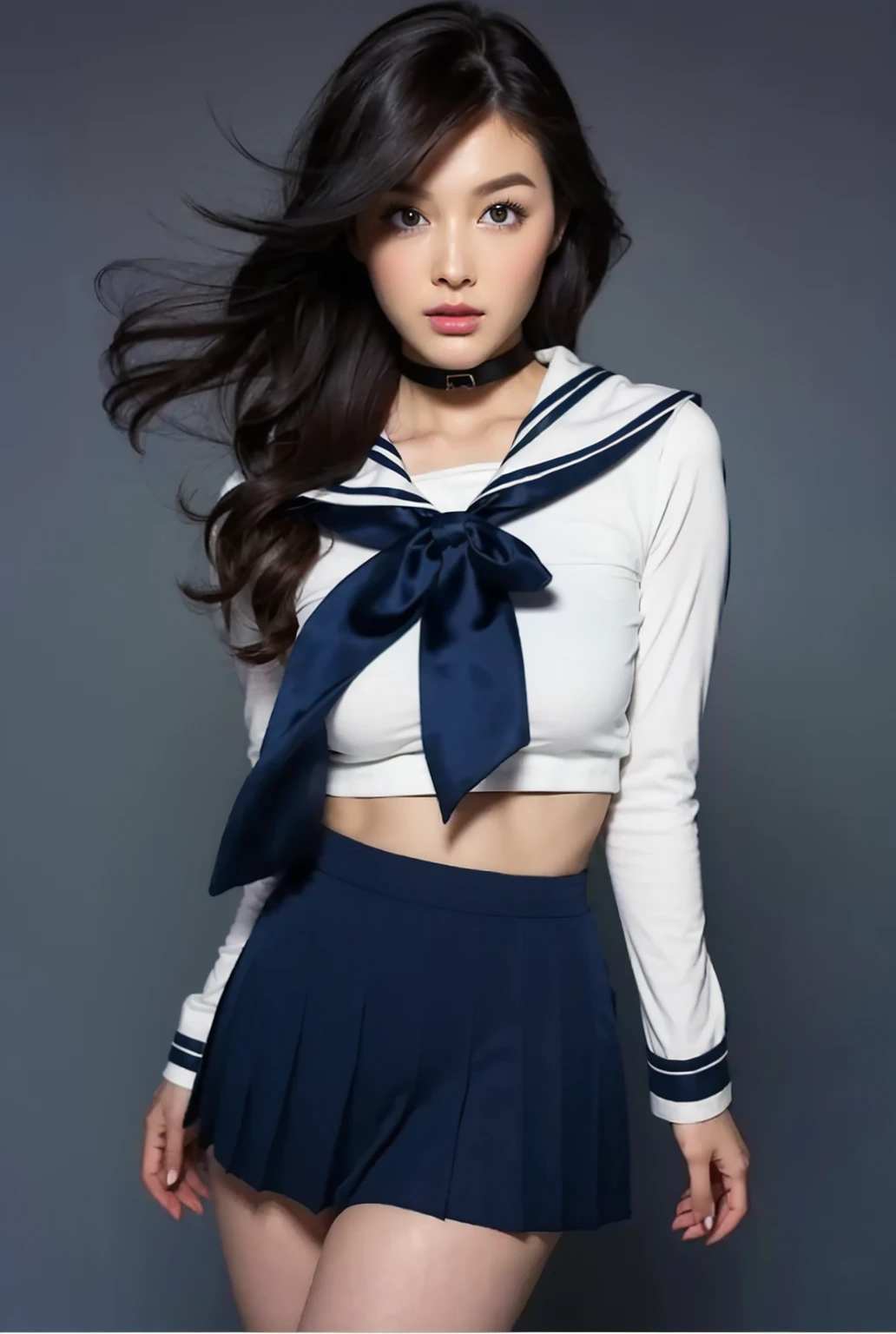 top-quality,ultra - detailed,tmasterpiece,l realism,Photorare,Bright lighting,1 girl in, Camera color temperature 3800k、an extremely beautiful 17-yeaaii:1.6),Thin smile, (Brown eyes),(dark brown hair),(By bangs),perfect glossy shiny skins,flawless skin,((erotick,Sexy and sexuaplicit))Exact poi discomfort)), large full breasts,big breasts thin waist, lookingwert,((Nilor suit)),((Waist-length long-sleeved uniform white shirt)),(Enzi's tie),((Mini skirt without slit)),(((Neat and clean clothing))),(Turn your back to the window),lace and black panties,abnormally large breasts,((Stand with your feet t)), (Black socks),(Loafer, In the daytime,Station platform、stand through the window、Wearing a miniskirt、It's raining outside、window glass wet with rain、