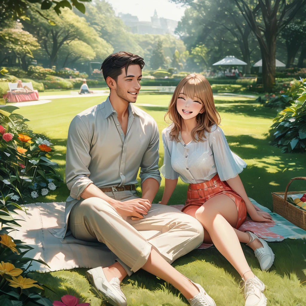Certamente! Here's the command prompt for the other AI, with more details on the description of the illustration of the romantic couple of period at a picnic in the countryside, incluindo a cor do cabelo do homem em tom de louro:
Prompt: Create an illustration of a romantic period couple at a picnic in the countryside. The woman has curly brown hair and is wearing a beautiful floral dress from the country, that blends perfectly with the bucolic environment. She also wears a delicate straw hat adorned with a ribbon. o Homem, com cabelos em tom de louro, is wearing an elegant black suit, com a jaqueta aberta para mostrar um toque de informalidade.
They're both sitting on a plaid blanket, disposto cuidadosamente na grama macia, enjoying a romantic moment in the shade of an imposing tree. The woman is cross-legged, with a serene look on his face as he holds a glass of champagne. o Homem, olhando para ela com afeto, has a hand on his waist, while holding his other hand.
Ao redor do casal, The picturesque details of the countryside are present, Like colorful wildflowers and butterflies dancing in the air. A well-stocked picnic basket is positioned next to them, com uma garrafa de vinho e deliciosos quitutes dentro. Sunlight gently illuminates the scenery, creating a romantic and tranquil atmosphere.
The illustration should capture the essence of love and the intimate connection between the couple, in addition to transmitting the peace and beauty of nature around you.