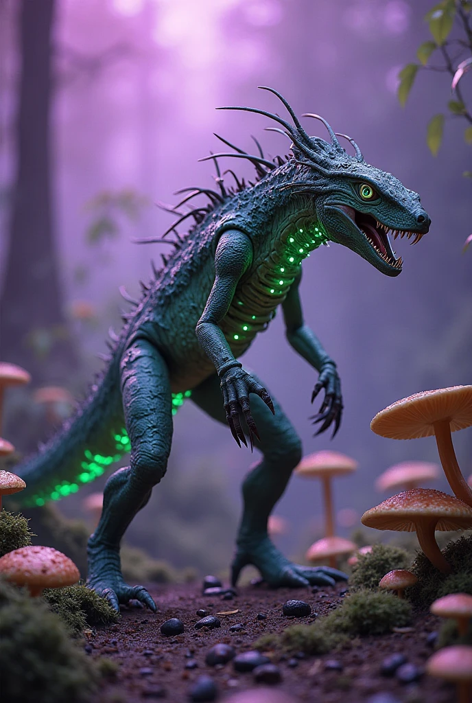 A creepy cryptid inhabiting abandoned, decaying ruins. It has the gaunt, elongated body of a large canine, with patches of mangy fur and exposed, skeletal structures. Its eyes are hollow, glowing with an eerie green light, and it has a mouth filled with jagged, uneven teeth. The creature moves with a ghostly grace, its long limbs making no sound as it navigates the rubble. Its tail is long and whip-like, used to sense vibrations in its surroundings. The creature’s skin is covered in fungal growths, giving it a sickly, decayed appearance, and it emits a faint, unearthly howl that chills anyone who hears it.