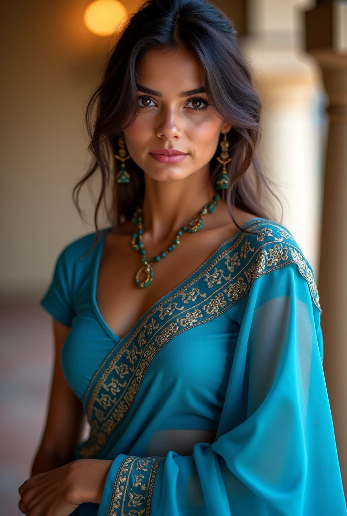 beautiful woman in dark blue saree