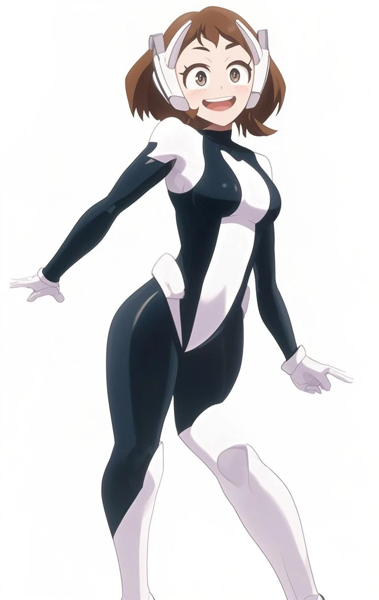 ace, 1girl, black hair, solo,from side,  white leotard, short hair, hairclip, black lipstick, long sleeves, bob cut, grey boots, cameltoe, standing, hands on hips, looking at viewer