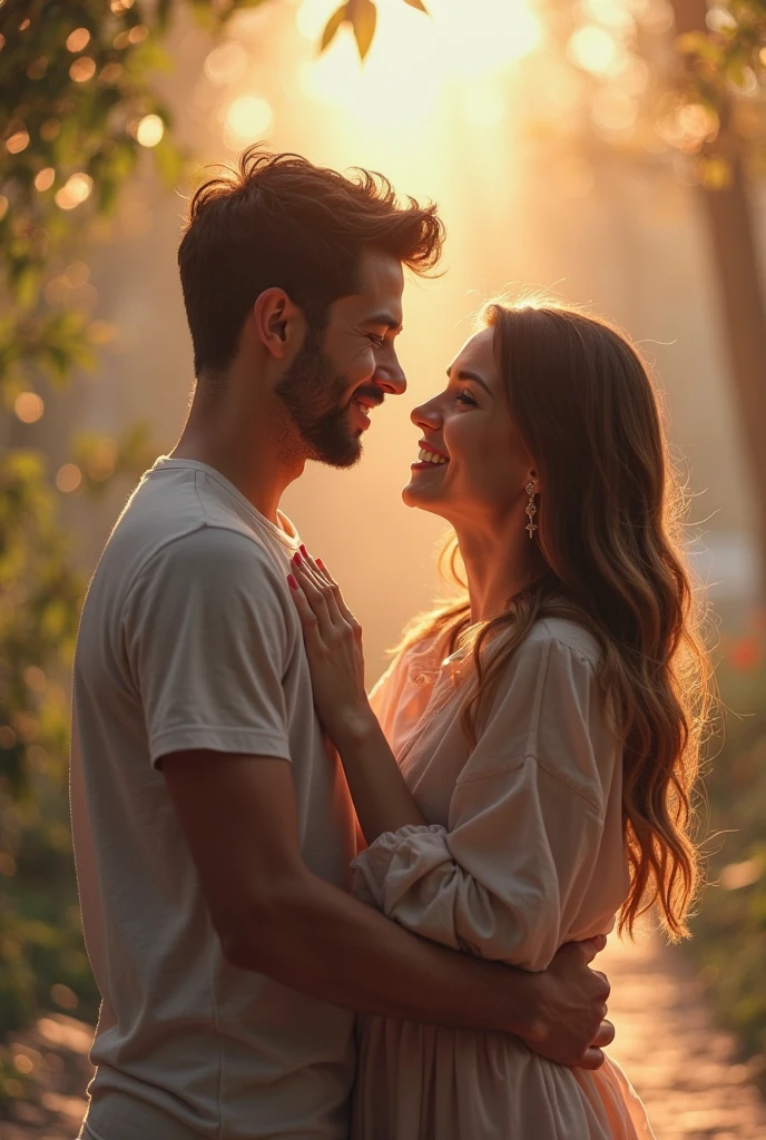 There is a man and a woman who are together in the forest, retrato de casais, pose de casal, retrato de casal, casal sorridente, casal se beijando, par, Homem e mulher apaixonados, sorrindo um para o outro, imagens de retrato lateral, Foto de perfil, Casal feliz, Directed by: Nandor Soldier, crescimento de um casal, Amantes, Foto tirada com Canon 5D