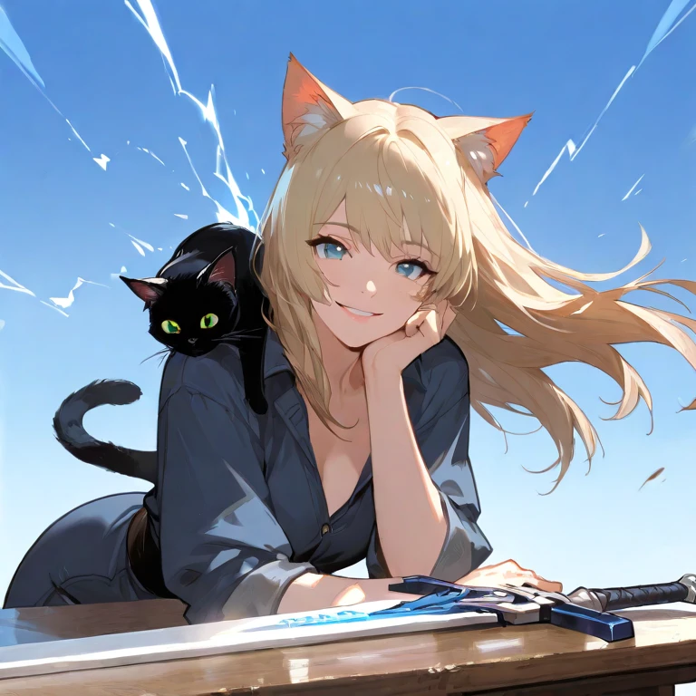 {{masterpiece, best quality, extremely detailed CG, unity 8k wallpaper, cinematic lighting, lens flare}}, a girl squatting on the side of the street and playing with a kitten, full body view, thick body, long blond hair, green eyes,